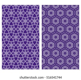 set of modern floral pattern of geometric ornament. Seamless vector illustration. for interior design, printing, wallpaper. purple color