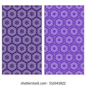 set of modern floral pattern of geometric ornament. Seamless vector illustration. for interior design, printing, wallpaper. purple color