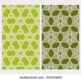 set of modern floral pattern of geometric ornament. Seamless vector illustration. for interior design, printing, wallpaper. green background