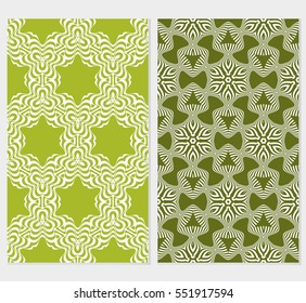 set of modern floral pattern of geometric ornament. Seamless vector illustration. for interior design, printing, wallpaper. green background