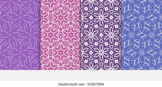 set of modern floral pattern of geometric ornament. Seamless vector illustration. for interior design, printing, wallpaper. purple color