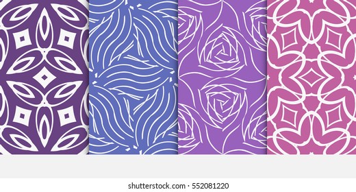 set of modern floral pattern of geometric ornament. Seamless vector illustration. for interior design, printing, wallpaper. purple color