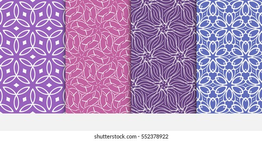 set of modern floral pattern of geometric ornament. Seamless vector illustration. for interior design, printing, wallpaper. purple color