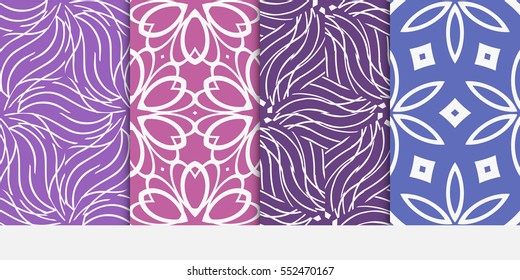 set of modern floral pattern of geometric ornament. Seamless vector illustration. for interior design, printing, wallpaper. purple color