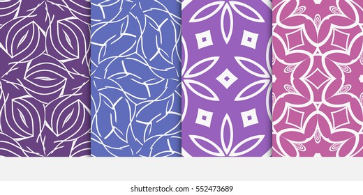 set of modern floral pattern of geometric ornament. Seamless vector illustration. for interior design, printing, wallpaper. purple color