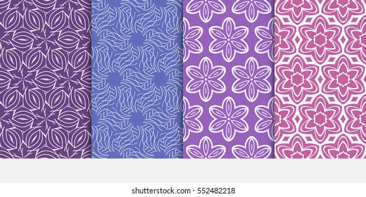 set of modern floral pattern of geometric ornament. Seamless vector illustration. for interior design, printing, wallpaper. purple color