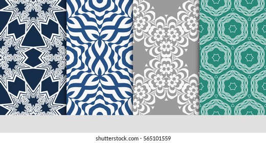 set of modern floral pattern of geometric ornament. Seamless vector illustration. for interior design, printing, wallpaper.