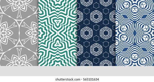 set of modern floral pattern of geometric ornament. Seamless vector illustration. for interior design, printing, wallpaper.