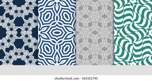 set of modern floral pattern of geometric ornament. Seamless vector illustration. for interior design, printing, wallpaper.
