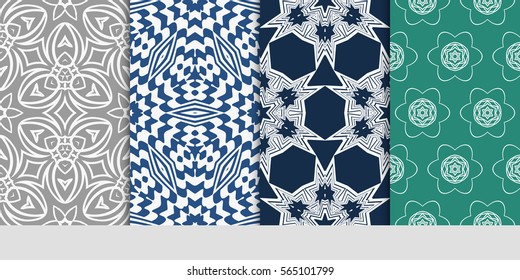 set of modern floral pattern of geometric ornament. Seamless vector illustration. for interior design, printing, wallpaper.