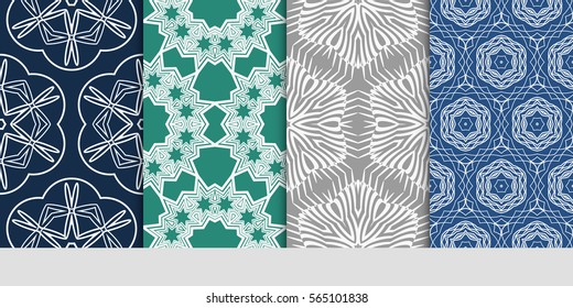 set of modern floral pattern of geometric ornament. Seamless vector illustration. for interior design, printing, wallpaper.