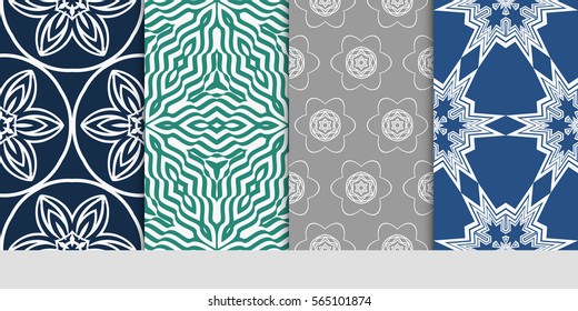 set of modern floral pattern of geometric ornament. Seamless vector illustration. for interior design, printing, wallpaper.
