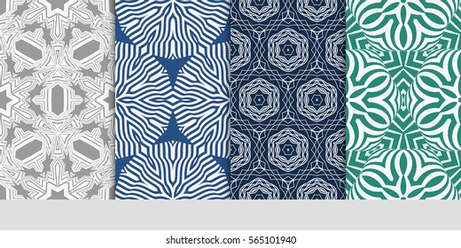 set of modern floral pattern of geometric ornament. Seamless vector illustration. for interior design, printing, wallpaper.