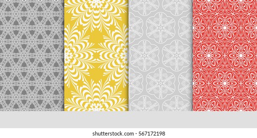 set of modern floral pattern of geometric ornament. Seamless vector illustration. for interior design, printing, wallpaper.