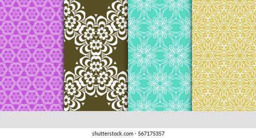 set of modern floral pattern of geometric ornament. Seamless vector illustration. for interior design, printing, wallpaper.