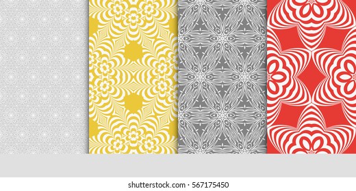 set of modern floral pattern of geometric ornament. Seamless vector illustration. for interior design, printing, wallpaper.