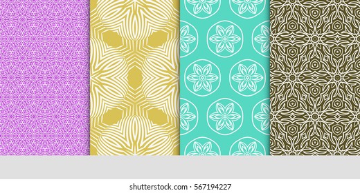 set of modern floral pattern of geometric ornament. Seamless vector illustration. for interior design, printing, wallpaper.