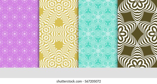 set of modern floral pattern of geometric ornament. Seamless vector illustration. for interior design, printing, wallpaper.