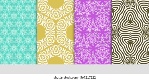 set of modern floral pattern of geometric ornament. Seamless vector illustration. for interior design, printing, wallpaper.