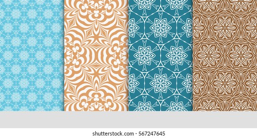 set of modern floral pattern of geometric ornament. Seamless vector illustration. for interior design, printing, wallpaper.