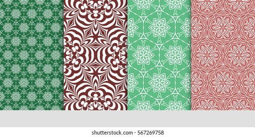 set of modern floral pattern of geometric ornament. Seamless vector illustration. for interior design, printing, wallpaper.