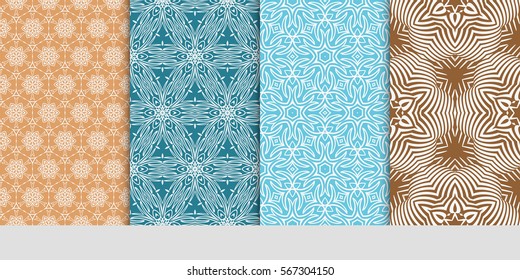 set of modern floral pattern of geometric ornament. Seamless vector illustration. for interior design, printing, wallpaper.