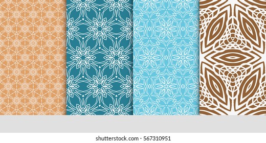 set of modern floral pattern of geometric ornament. Seamless vector illustration. for interior design, printing, wallpaper.