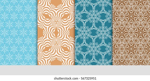 set of modern floral pattern of geometric ornament. Seamless vector illustration. for interior design, printing, wallpaper.