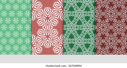 set of modern floral pattern of geometric ornament. Seamless vector illustration. for interior design, printing, wallpaper.