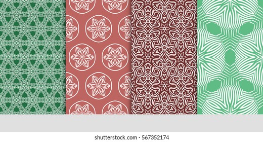 set of modern floral pattern of geometric ornament. Seamless vector illustration. for interior design, printing, wallpaper.