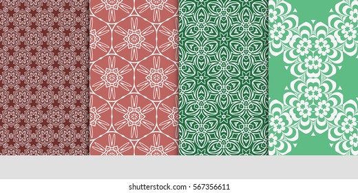 set of modern floral pattern of geometric ornament. Seamless vector illustration. for interior design, printing, wallpaper.