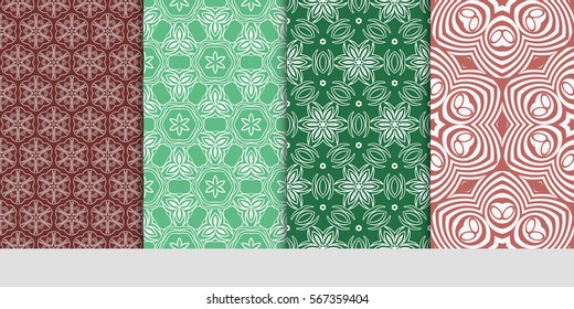 set of modern floral pattern of geometric ornament. Seamless vector illustration. for interior design, printing, wallpaper.
