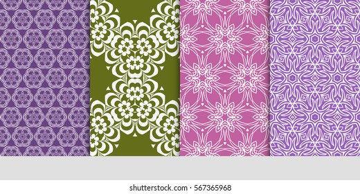 set of modern floral pattern of geometric ornament. Seamless vector illustration. for interior design, printing, wallpaper.