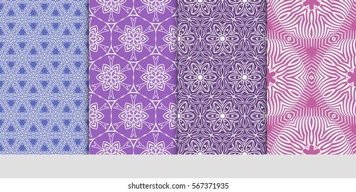 set of modern floral pattern of geometric ornament. Seamless vector illustration. for interior design, printing, wallpaper.