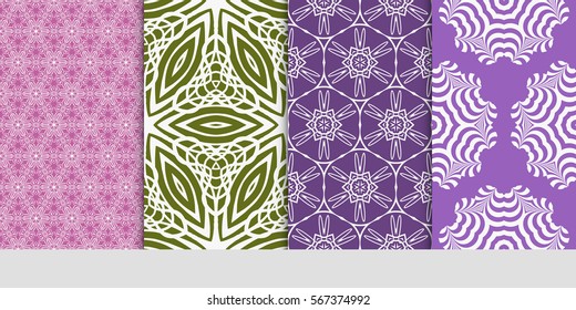 set of modern floral pattern of geometric ornament. Seamless vector illustration. for interior design, printing, wallpaper.