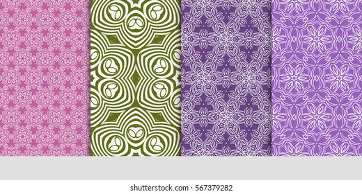 set of modern floral pattern of geometric ornament. Seamless vector illustration. for interior design, printing, wallpaper.