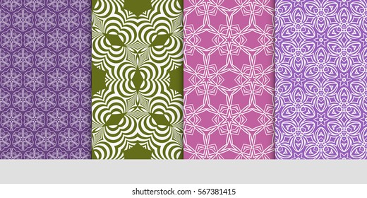 set of modern floral pattern of geometric ornament. Seamless vector illustration. for interior design, printing, wallpaper.