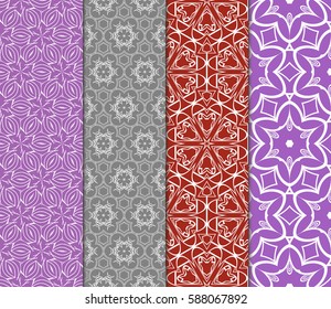 set of modern floral pattern of geometric ornament. Seamless vector illustration. for interior design, printing, wallpaper, decor, fabric, invitation.