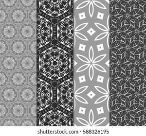 set of modern floral pattern of geometric ornament. Seamless vector illustration. for interior design, printing, wallpaper, decor, fabric, invitation.