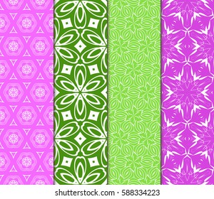 set of modern floral pattern of geometric ornament. Seamless vector illustration. for interior design, printing, wallpaper, decor, fabric, invitation.