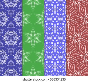 set of modern floral pattern of geometric ornament. Seamless vector illustration. for interior design, printing, wallpaper, decor, fabric, invitation.