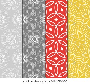 set of modern floral pattern of geometric ornament. Seamless vector illustration. for interior design, printing, wallpaper, decor, fabric, invitation.