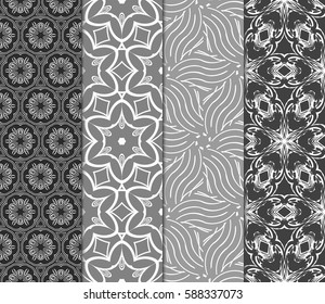 set of modern floral pattern of geometric ornament. Seamless vector illustration. for interior design, printing, wallpaper, decor, fabric, invitation.