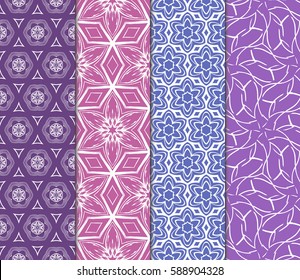 set of modern floral pattern of geometric ornament. Seamless vector illustration. for interior design, printing, wallpaper, decor, fabric, invitation.