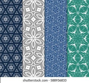 set of modern floral pattern of geometric ornament. Seamless vector illustration. for interior design, printing, wallpaper, decor, fabric, invitation.