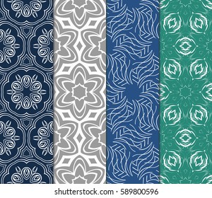 set of modern floral pattern of geometric ornament. Seamless vector illustration. for interior design, printing, wallpaper, decor, fabric, invitation.