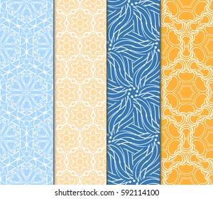 set of modern floral pattern of geometric ornament. Seamless vector illustration. for interior design, printing, wallpaper, decor, fabric, invitation.