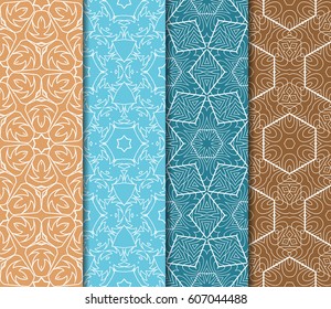 set of modern floral pattern of geometric ornament. Seamless vector illustration. for interior design, printing, wallpaper