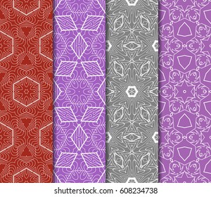 set of modern floral pattern of geometric ornament. Seamless vector illustration. for interior design, printing, wallpaper