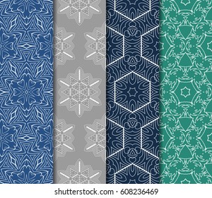 set of modern floral pattern of geometric ornament. Seamless vector illustration. for interior design, printing, wallpaper